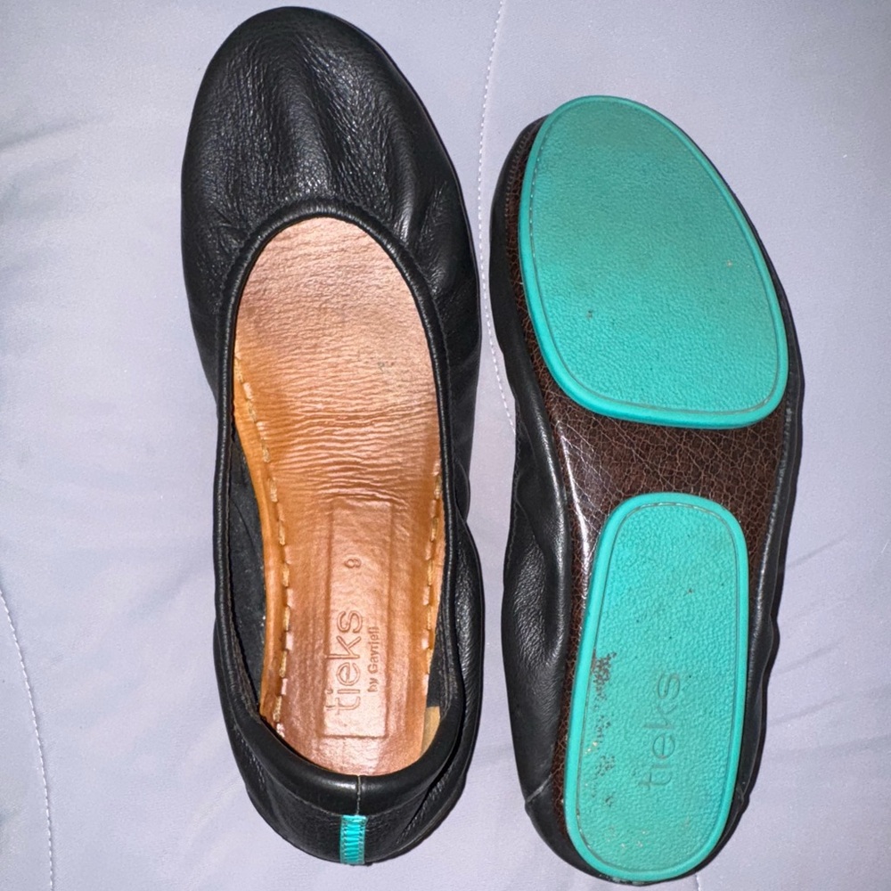 Tieks Black and Blue Flats with Elastic Topline